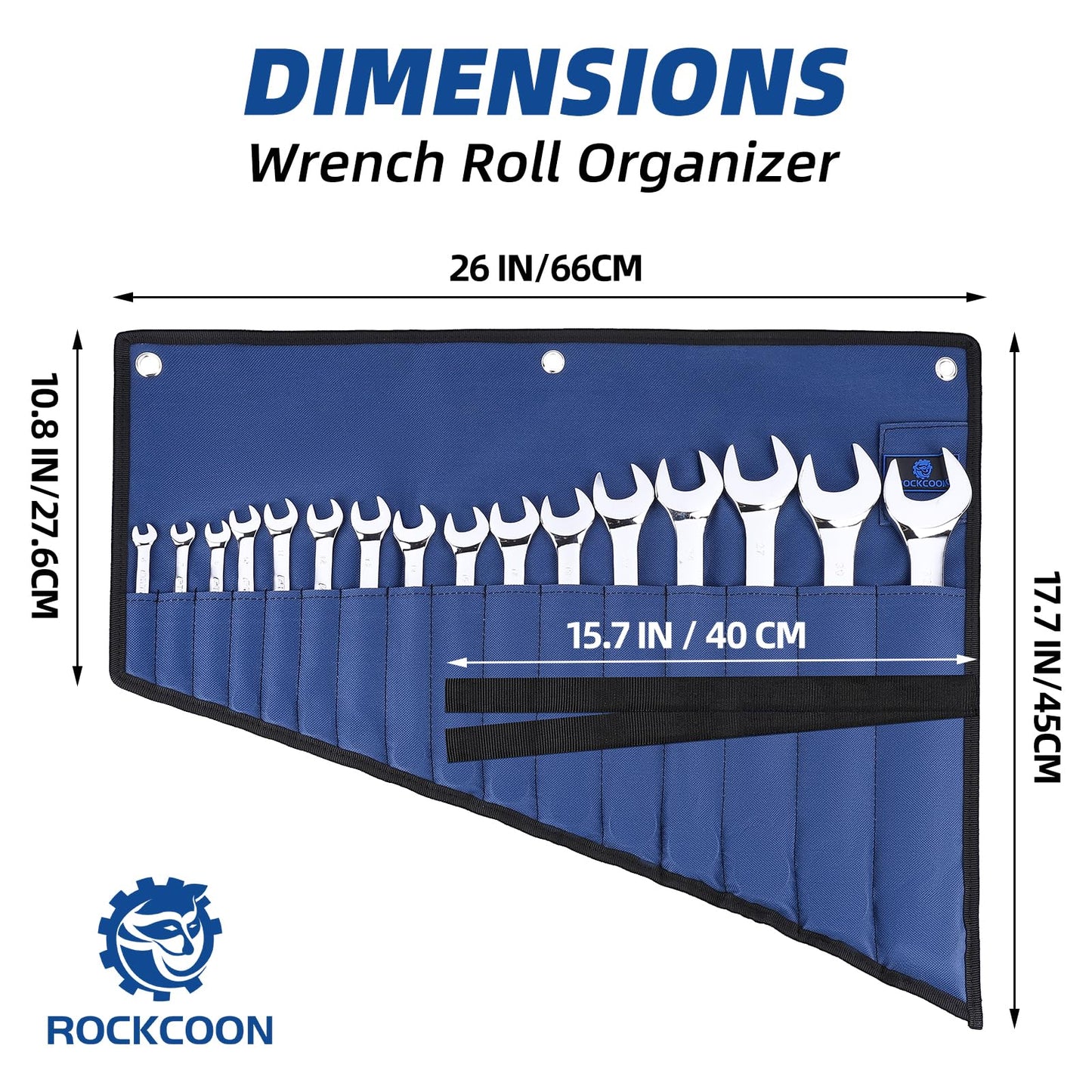 【NO TOOLS】ROCKCOON 16 Pockets Wrench Roll Organizer for 6-32mm Wrenches, Heavy Duty Waterproof Tool Pouch for Wrenches/Screwdrivers/Pliers (Empty Bag Only)