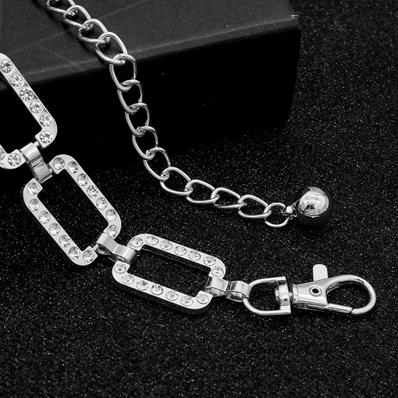 LIMHOO Metal Waist Chain for Women Rhinestone Chain Belt Crystal Waist Belt for Dress (Square-Silver-S)
