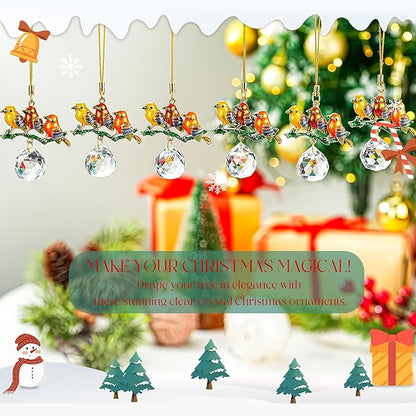 H&D HYALINE & DORA 6 Pcs Birds on Branches with Ball Prism Ornaments Birds Christmas Hanging Ornament Christmas Decorations for Tree Holiday Present Ideas