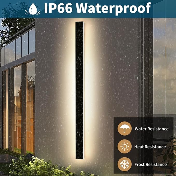 Modern Outdoor Wall Light, 71inch LED Wall Sconce, 3000K Warm White, IP65 Waterproof Exterior Lighting, AC 85-265V, Black Aluminium, Minimalist Long Wall Lamp for Patio, Garage, Yard