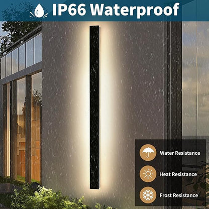 Modern Outdoor Wall Light, 71inch LED Wall Sconce, 3000K Warm White, IP65 Waterproof Exterior Lighting, AC 85-265V, Black Aluminium, Minimalist Long Wall Lamp for Patio, Garage, Yard