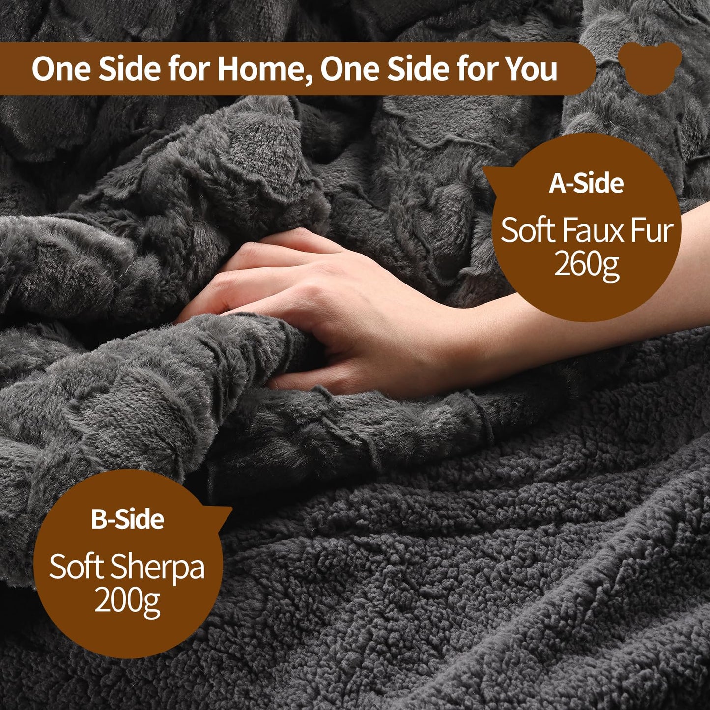 Bearhug Electric Blanket King Size 100" x 90", Dual Controller Heated Blanket, White Flower Patterns Faux Fur & Warm Sherpa, 10-Heat Levels & 1-12H Auto Off,ETL, Machine Washable