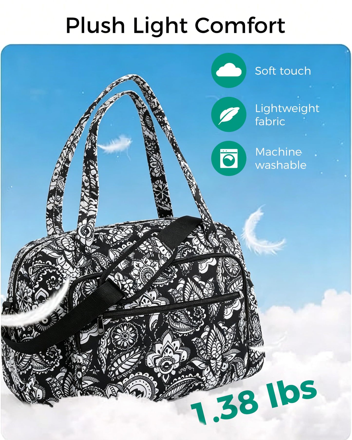 Searock Quilted Travel Duffle Bag, Weekender Overnight Bags for Women Travel, Carry On Duffel Bags for Airplanes Black