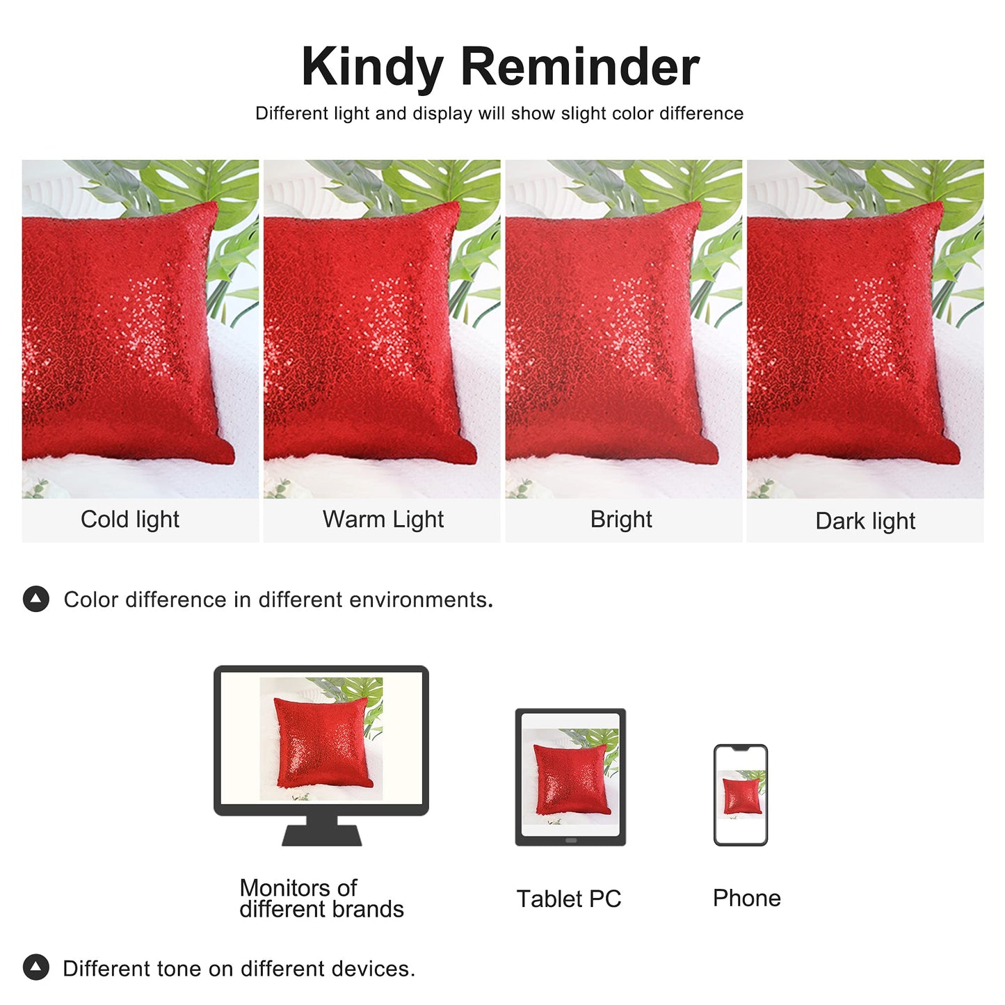 uxcell 2 Pcs Decorative Sequin Throw Pillow Cover, 16x16 Red