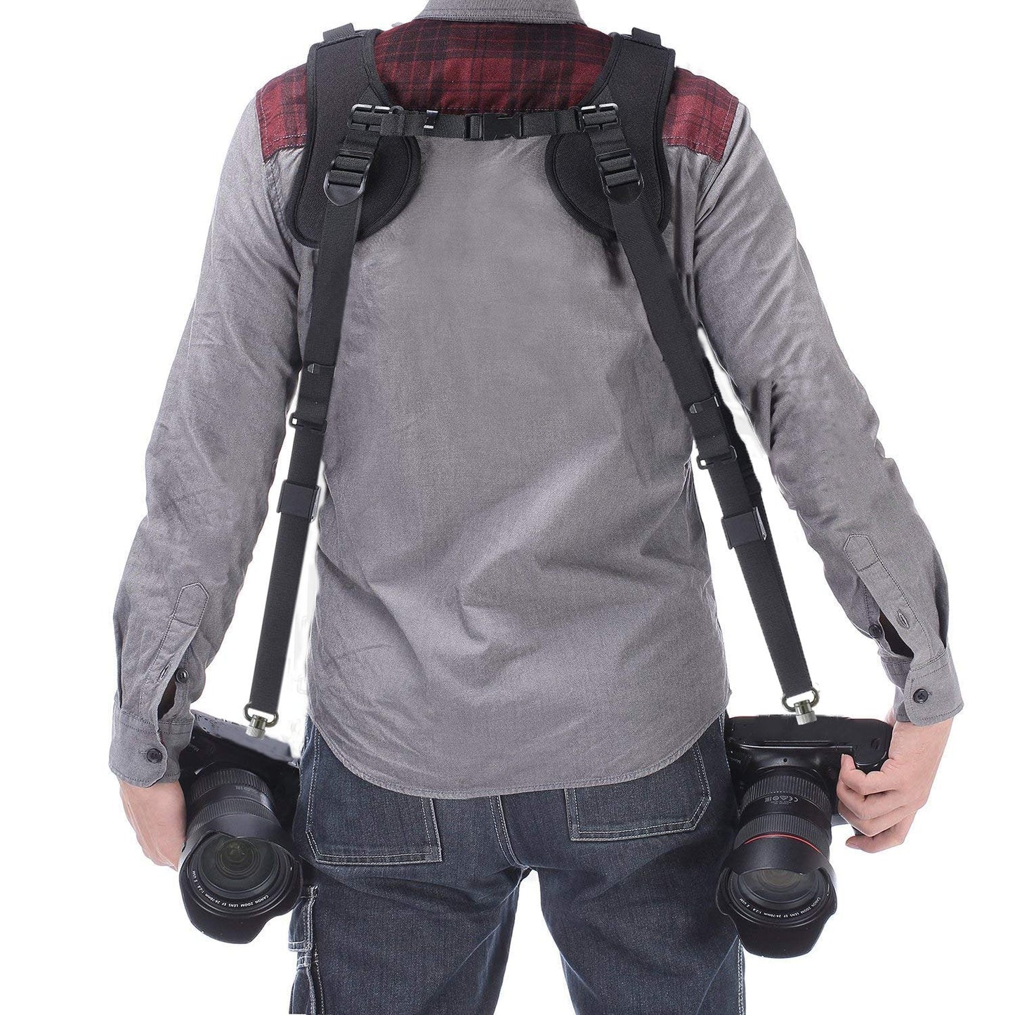 ztowoto Camera Shoulder Double Strap Harness Quick Release Adjustable Dual Camera Tether Strap with Safety Tether and Lens Cleaning Cloth for DSLR SLR Camera