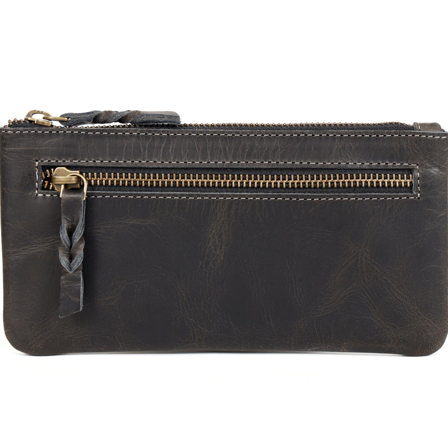 LEATHER TOWN Leather Pencil Case Pouch 8" x 4" - Leather Pen Case with Zipper (Black)