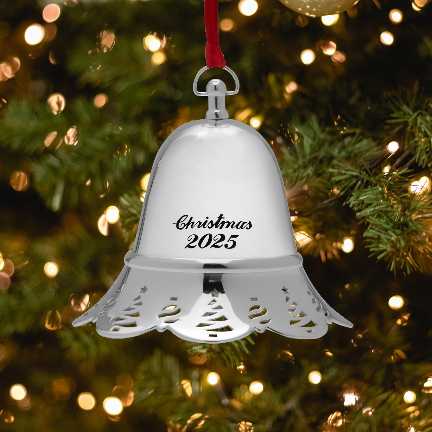Towle Silver Plated Musical Christmas Bell Ornament 2025-45th Edition Annual Collectible Tree Decoration, Plays We Wish You a Merry Christmas, Dated Keepsake with Ribbon
