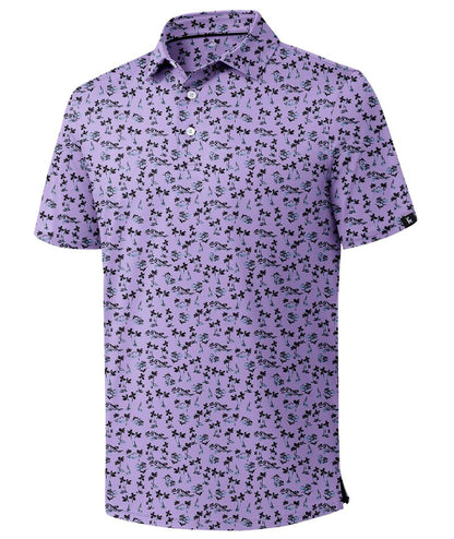 ZITY Mens Print Polo Shirts Short Sleeve Moisture Wicking Shirts for Men Golf Tennis Daily Casual Collared T-Shirt Purple Large