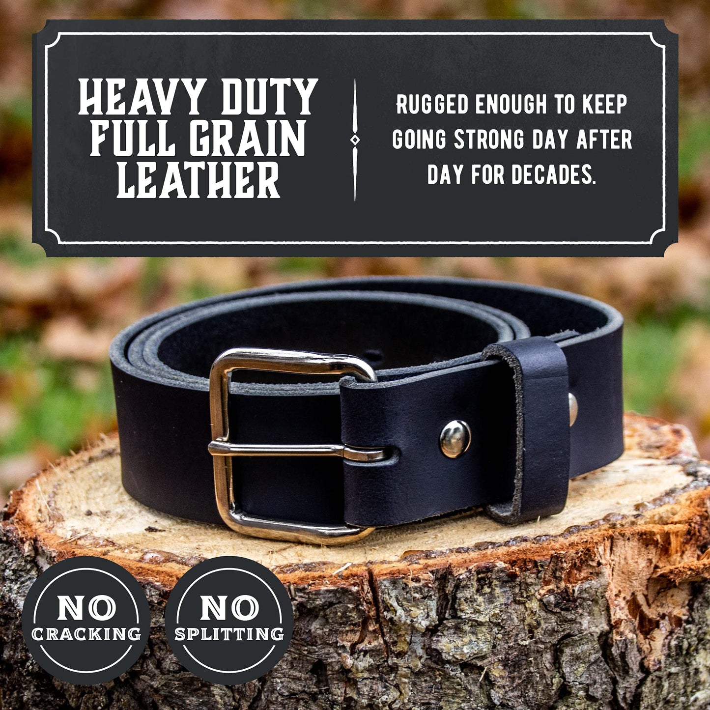 Main Street Forge Journeyman Leather Belt | Made in USA | Black w/Silver Buckle | Size 38