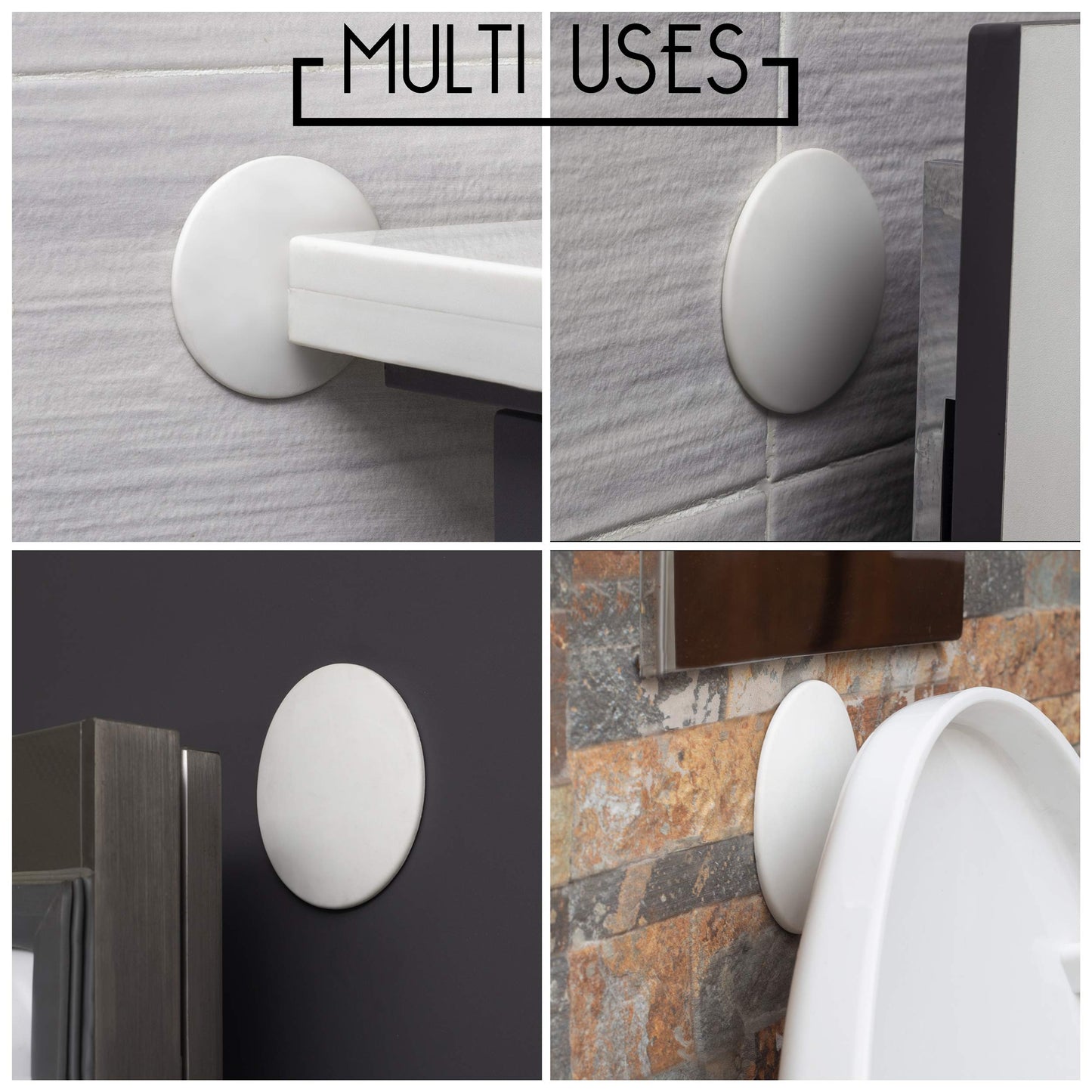 Door Stoppers - Large 3.15" (4 PCS) - Door Stoppers for Wall with Strong Back Adhesive - Quiet and Shock Absorbent Silicone Wall Protectors from Door Knobs - Protects Every Surface - White