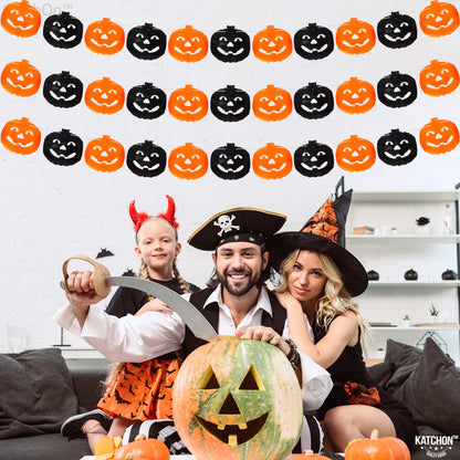 KatchOn, Long Pumpkin Halloween Garland - 10 Feet, 3 Strings, No DIY | Black and Orange Pumpkin Garland for Halloween Party Decorations