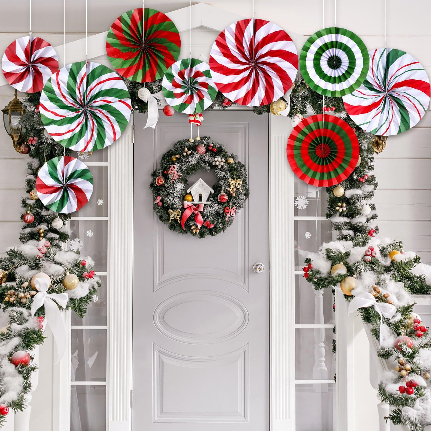 Outus Christmas Hanging Decorations Candy Paper Fans Peppermint Hanging Paper Fans Candy Cane Ceiling Wall Decor for Christmas Party Classroom Birthday Party(18 Pcs,Fresh)