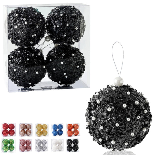 4.25" Christmas Ball Ornaments, 4pc Set Shatterproof Christmas Decorations Tree Balls for Xmas Trees Wedding Party Decoration (Black)…