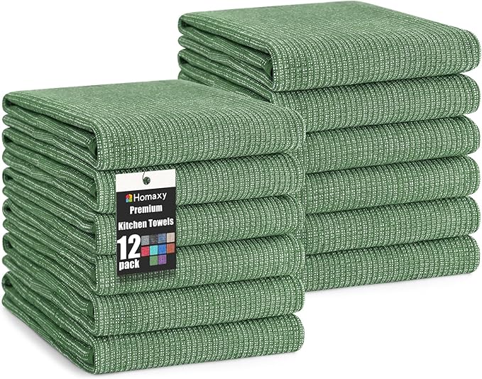Homaxy Premium Kitchen Towels, Large Cotton Kitchen Hand Towels, Flat and Terry