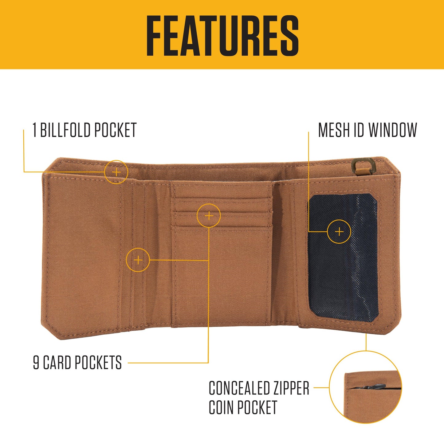 Carhartt Mens 700D Nylon Duck Wallets, RFID-Blocking W/Trifold and Front Pocket Options, Carhartt Brown (Trifold)