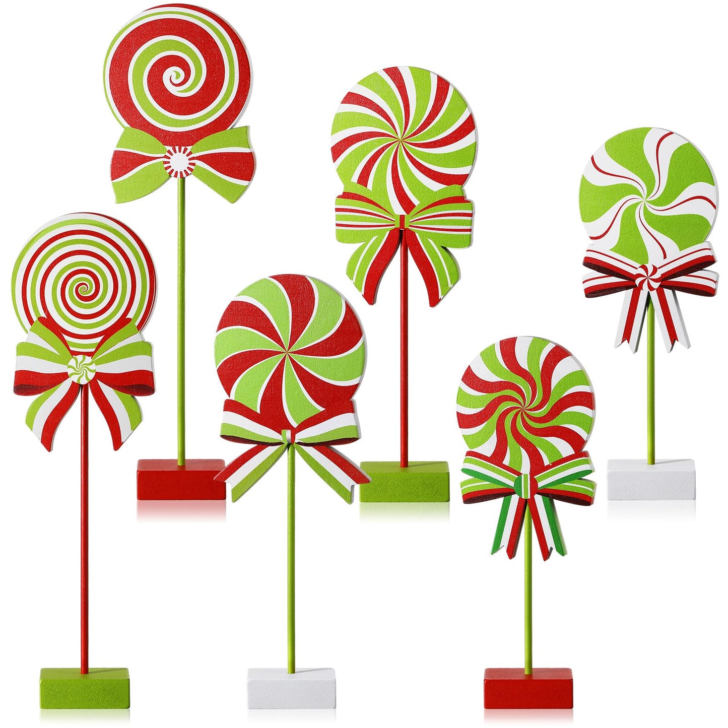 Amyhill 6 Pcs Christmas Candy Wooden Tabletop Decor Candy Cane Tall Standing Wooden Block Xmas Cane Table Centerpiece Sign for Christmas Tiered Tray Home Desk Office Party Decoration