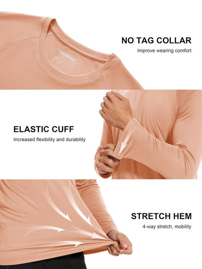MAGCOMSEN Long Sleeve Shirts for Men Sun Protection UPF50 Athletic T-Shirt Fishing Shirts for Men Summer Apricot,3XL