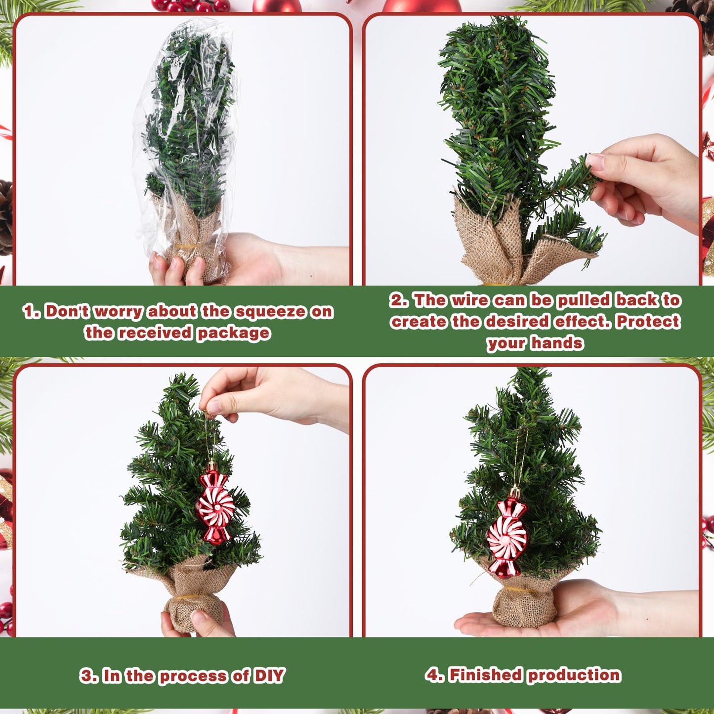 Yinder Tabletop 6 Pcs Mini Christmas Tree 11.81 Inch Artificial Mini Xmas Miniature Pine Christmas Tree with Linen Base for Xmas Holiday Decorations Indoor Home Kitchen Dining Table