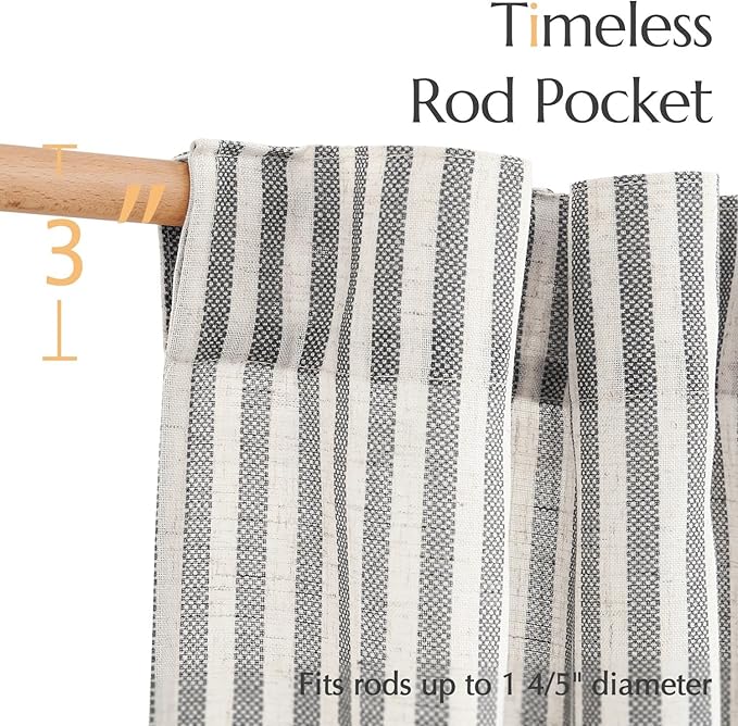 jinchan Striped Linen Kitchen Curtains 24 Inches Tier Curtains Farmhouse Modern Cafe Style Small Window Treatments Airy Light Filtering Rod Pocket for Living Room Bathroom 2 Panels Charcoal Grey