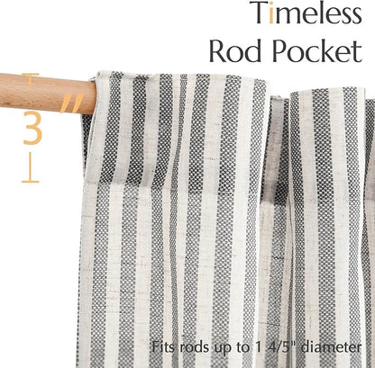 jinchan Striped Linen Kitchen Curtains 36 Inches Tier Curtains Farmhouse Modern Cafe Style Small Window Treatments Airy Light Filtering Rod Pocket for Living Room Bathroom 2 Panels Charcoal Grey
