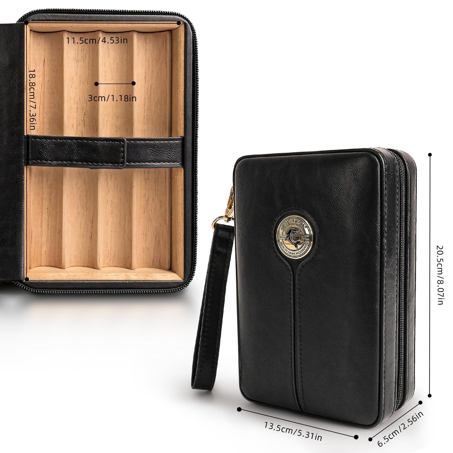 Portable Cigar Humidor Travel Case, Leather & Wood Cigar Box with Humidifier for 6 Cigars, Ideal for Travel and Desktop Storage, Compact and Durable Design