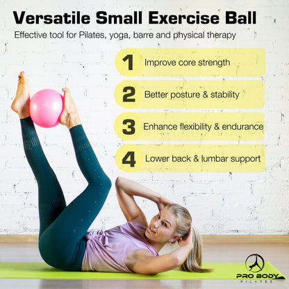 ProBody Pilates Small Exercise Ball - 9 Inch Workout Ball for Stability, Barre, Yoga, Core & Physical Therapy, Home Gym & Office Use (Blue)