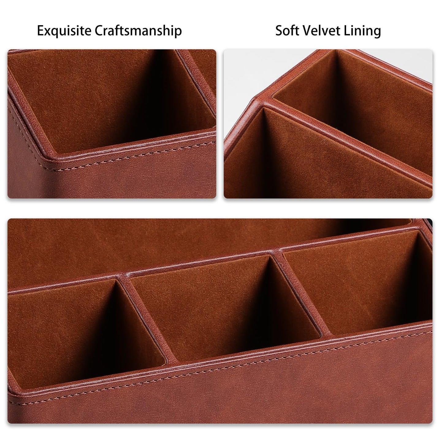 Cretkhp Desk Organizer Caddy with 5 Compartments for Office Art Supplies, PU Leather Nightstand Organizer Pencil Pen Desk Caddy for Home, Desktop TV Remote Control Holder Storage (Brown)