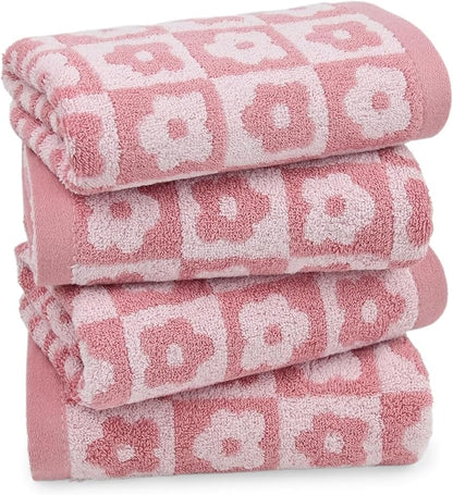 Jacquotha Cotton Hand Towels Pink Checkered Floral