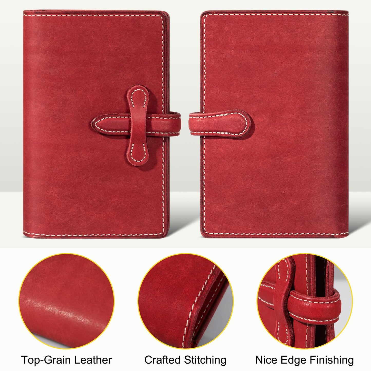 une diffe Leather Passport Holder for Travel Women Men, RFID Blocking Card Slot, Top-Grain leather with Magic Buckle, Boarding Pass Pocket,Retro Passport Wallet,Red