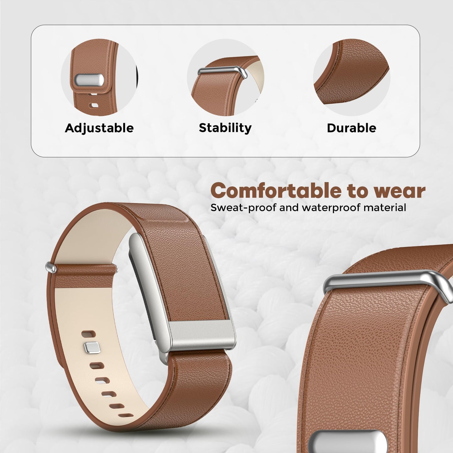 DADO Luxe Tapered Leather Replacement Band Compatible with WHOOP 5.0, One, Peak, and Life Fitness Tracker – Durable & Comfortable | Not for Whoop Gen 4 (Brown Silver, One/Peak)