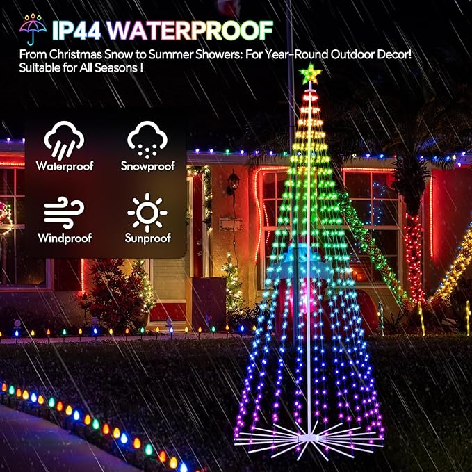10 FT Smart Christmas Cone Tree Lights, 514 LED Lighted Outdoor Christmas Tree with Remote & App Control Timer, Music Sync, DIY RGB Color Changing for Indoor Outdoor Decorations