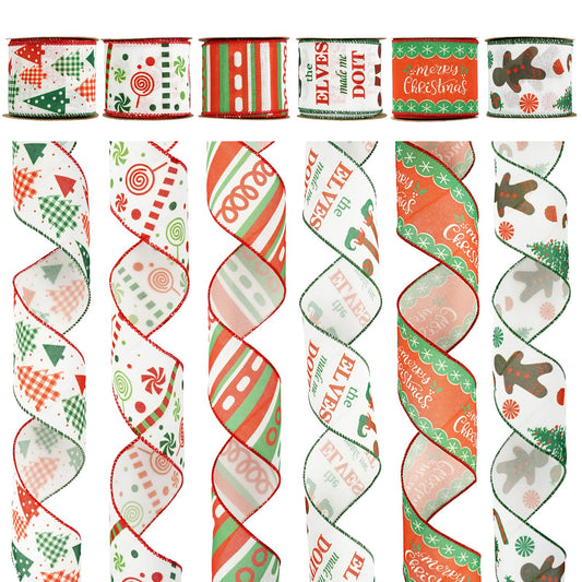 MEEDEE Christmas Ribbon Set - Wired Burlap Ribbon, 2.5 Inch, 6 Rolls, 36 Yards, Red & Green for Trees, Wreaths & Decorations