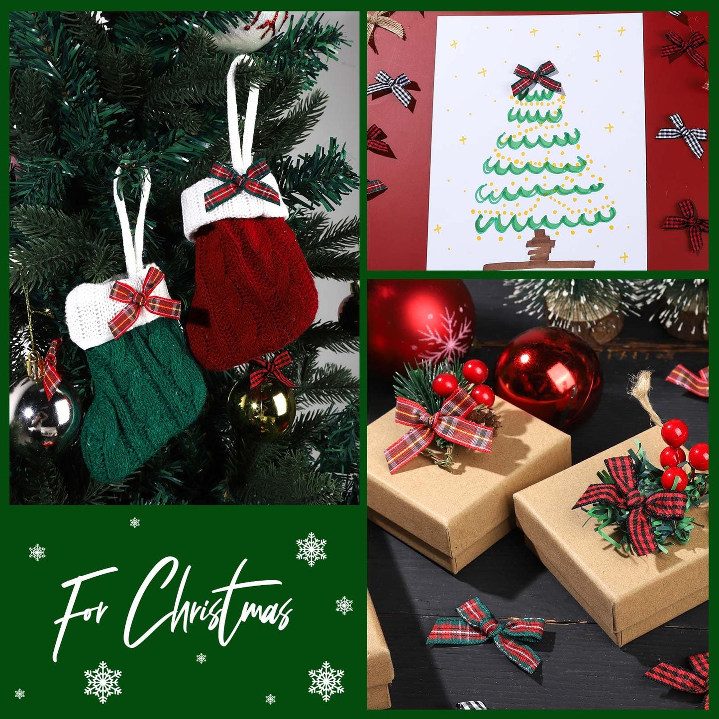 YGDZ Mini Christmas Bows, 50PCS Burlap Bow Buffalo Plaid Bows for Craft, Small Bows for Christmas Tree Decor, Tiny Ribbon Bows for Gift Wrapping