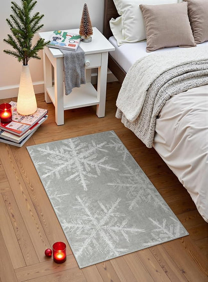 Lahome Snowflake Entryway Rug- 2x3 Small Rug Ultra-Thin Soft Kitchen Rugs Non Slip Indoor Door Mat, Rubber Backing Throw Carpet Washable Rugs for Entryway Bathroom Bedroom(2x3ft,Grey)