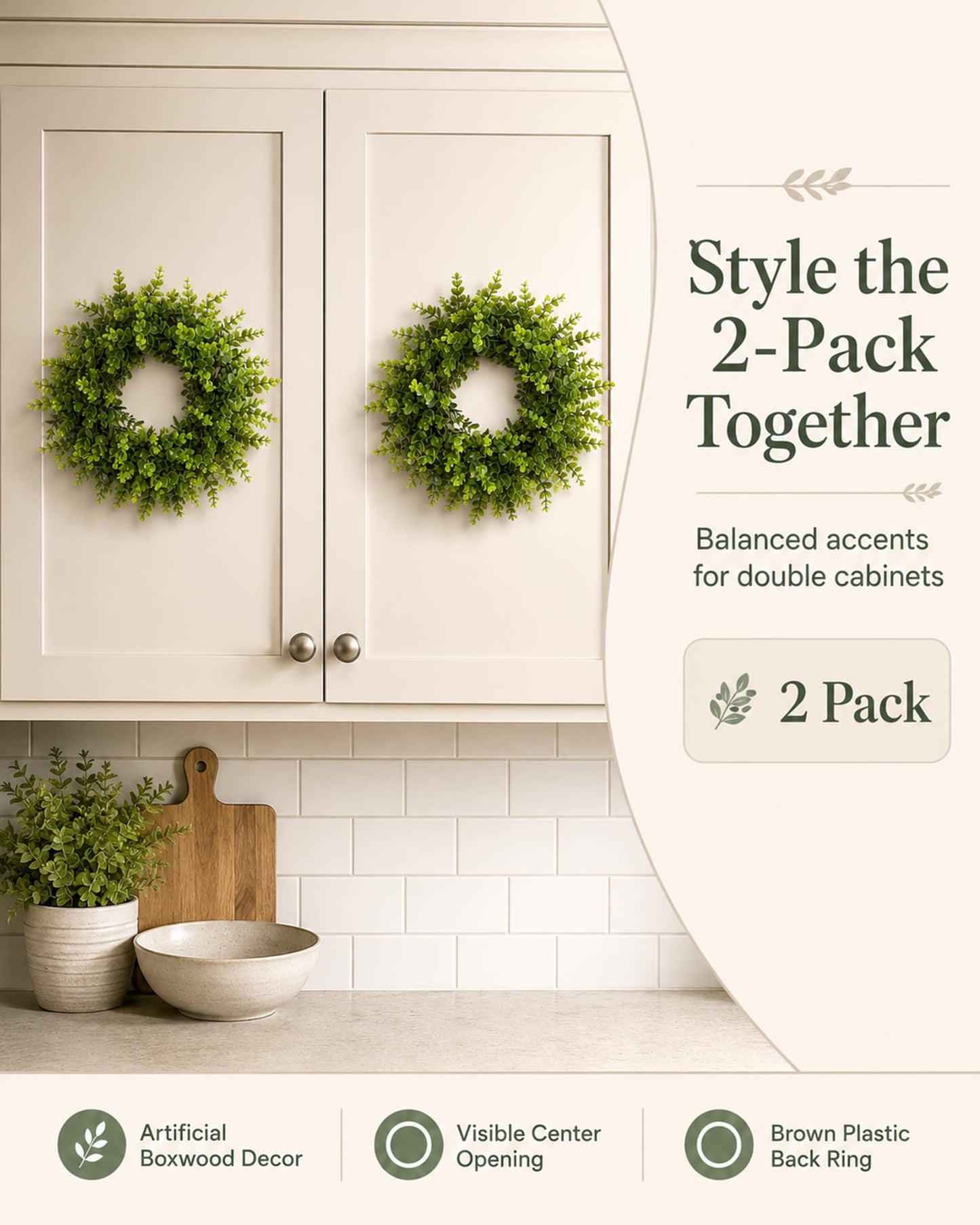 Plamyi 12" Mini Boxwood Wreaths 2-Pack - Faux Greenery for Decorating