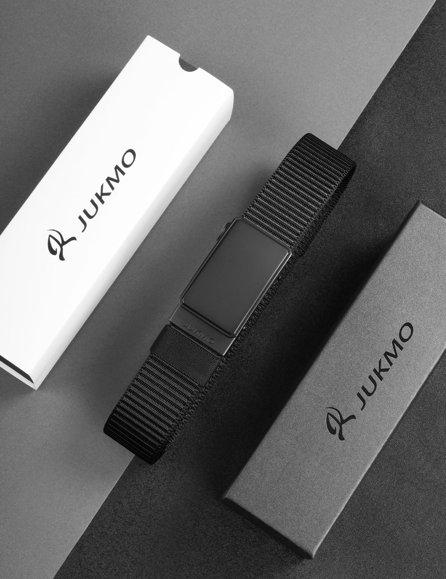 JUKMO Men's 1.5" Nylon Ratchet Belt, Casual Web Click Tactical Belt with Slide Buckle for Jeans, No Holes Adjustable Trim to Fit(Black,Small)