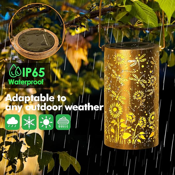 Fabuday Dragonfly Sunflower Solar Lantern Gift for Women - Outdoor Lanterns Waterproof for Patio, Yard, Porch and Pathway, Hanging Outside Garden Decor with Solar Power Lights