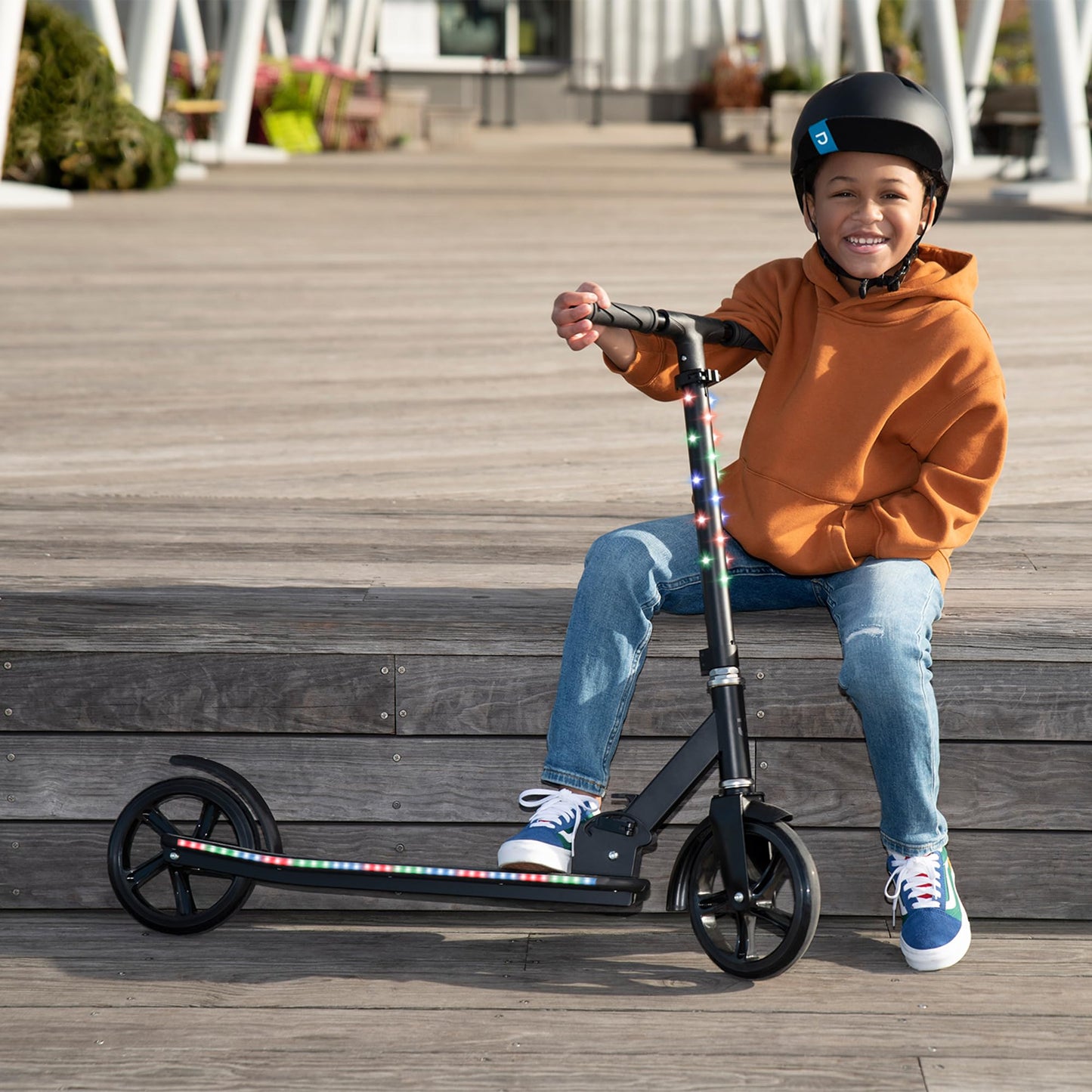 Jetson Jupiter Jumbo 3 Wheel Light Up Kick Scooter, Black- Adjustable Handlebar Foldable Ride On Toy for Toddlers and Kids Ages 5 and Up