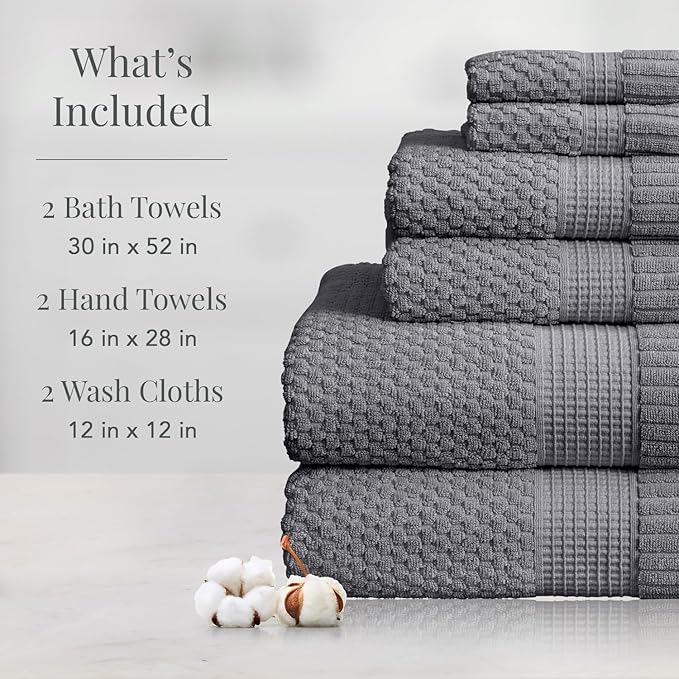 NY Loft 100% Cotton Towel Set 6 Piece | Super Soft & Absorbent Quick-Dry 2 Bath