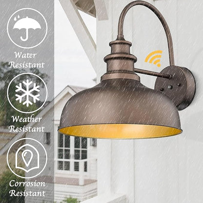 Bestshared 14 Inch Dusk to Dawn Gooseneck Barn Lights Farmhouse Outdoor Wall Sconce Industrial Exterior Wall Lighting Fixture Vintage Porch Lantern Lamp for Patio,Garage,Front Doo(ORB+Gold, 14"-2Pack)
