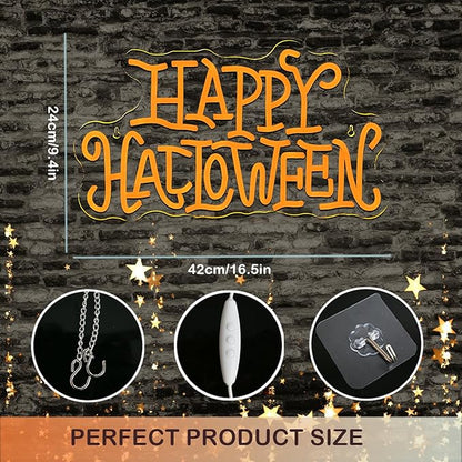 Wanxing Happy Halloween Neon Light Sign Golden Yellow Letter Led Nights for All Hallows' Day Party Wall Decor Art Decorations As a Gift for Children Friends Family 16.5'' * 19.4''