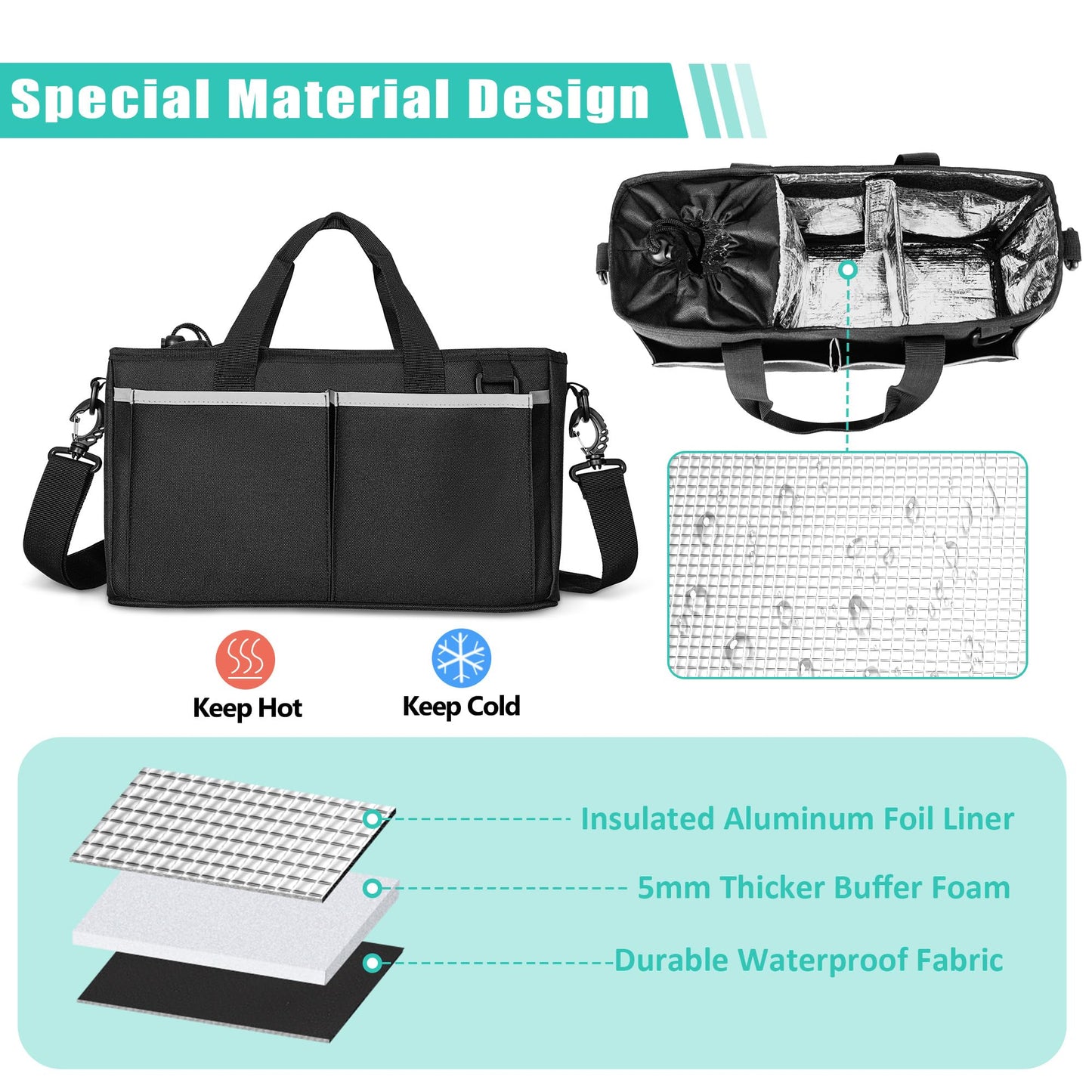 Trunab Water Bottle Carrier with Drawstring Buckle, 32/40 oz Cup Holder Bag with Detachable Divider, 3 Cup Carrier with Adjustable Shoulder Strap