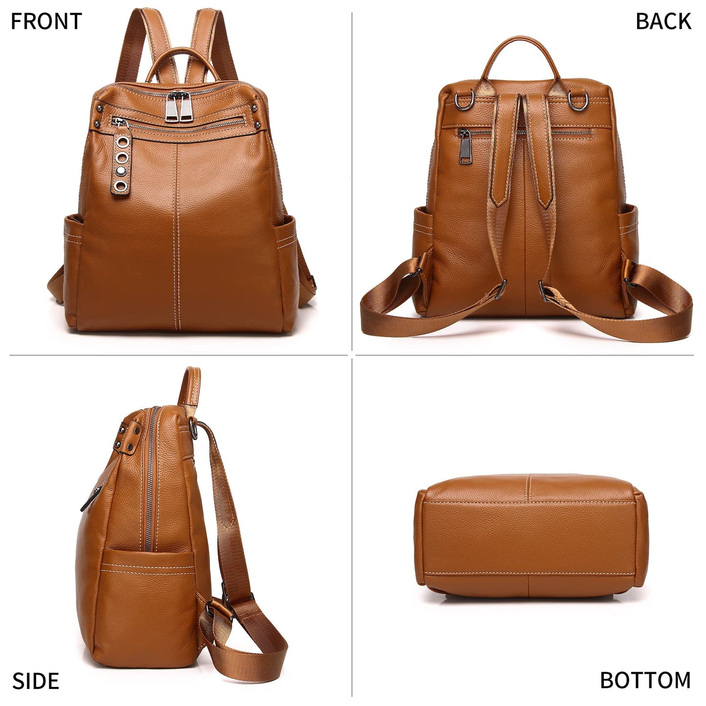 Wesccimo Genuine Leather Backpack Purse For Women Real Soft Leather Travel Fashion Designer Convertible Ladies Shoulder Bag