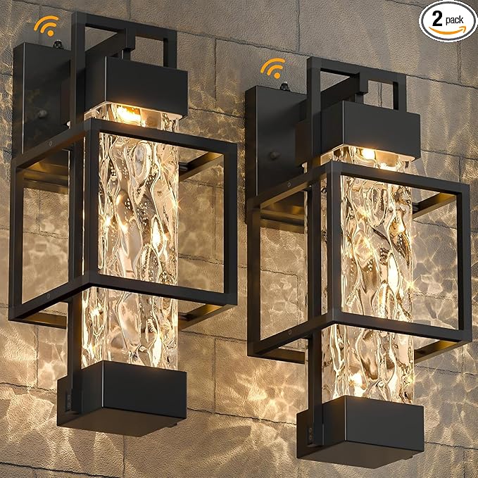 2 Pack Dusk to Dawn Outdoor Porch Light Fixtures Wall Mount, 14'' Dimmable Exterior Lighting for Outside, Waterproof Wall Lantern Lamps, Black Sconce Coach Lights for House, Garage (Bulbs Included)