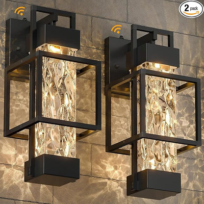 2 Pack Dusk to Dawn Outdoor Porch Light Fixtures Wall Mount, 14'' Dimmable Exterior Lighting for Outside, Waterproof Wall Lantern Lamps, Black Sconce Coach Lights for House, Garage (Bulbs Included)