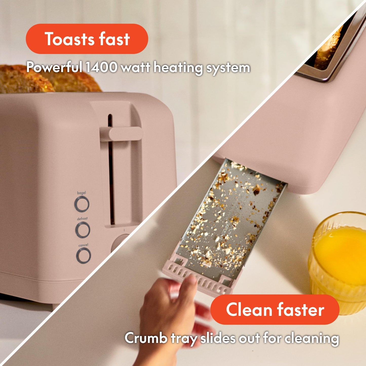 bella 2 Slice Slim Toaster, Fits-anywhere™ Kitchenware, 6 Setting Shade Control with Reheat & Cancel Buttons, Fits sourdough, 10” Long Slot, Anti Jam & Auto Shutoff, 900 Watt, Surf