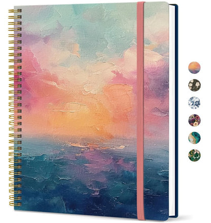 Taja Large Spiral Lined Journal for Women, 8.5" x 11" Notebooks for Work Collge Ruled, A4 Aesthetic Cute Journaling Notebooks for Writing, Plastic Cover, Sunset
