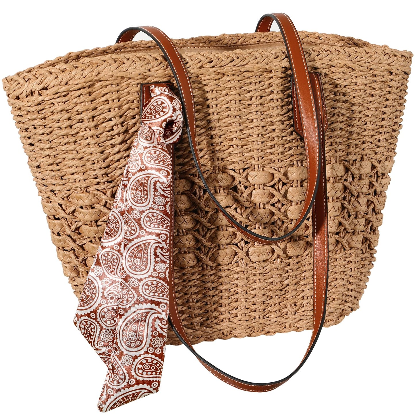 Trifabricy Beach Bags for Women - Large Straw Beach Bag, Woven Beach Tote Bag Shoulder Handbags, Straw Tote Bag for Summer Vacation