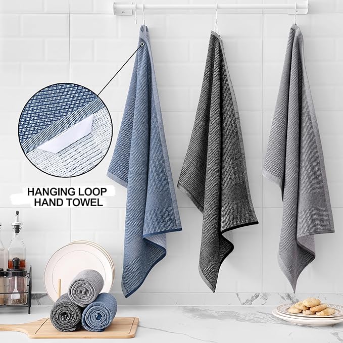 Homaxy Premium Kitchen Towels, Large Cotton Kitchen Hand Towels, Flat and Terry