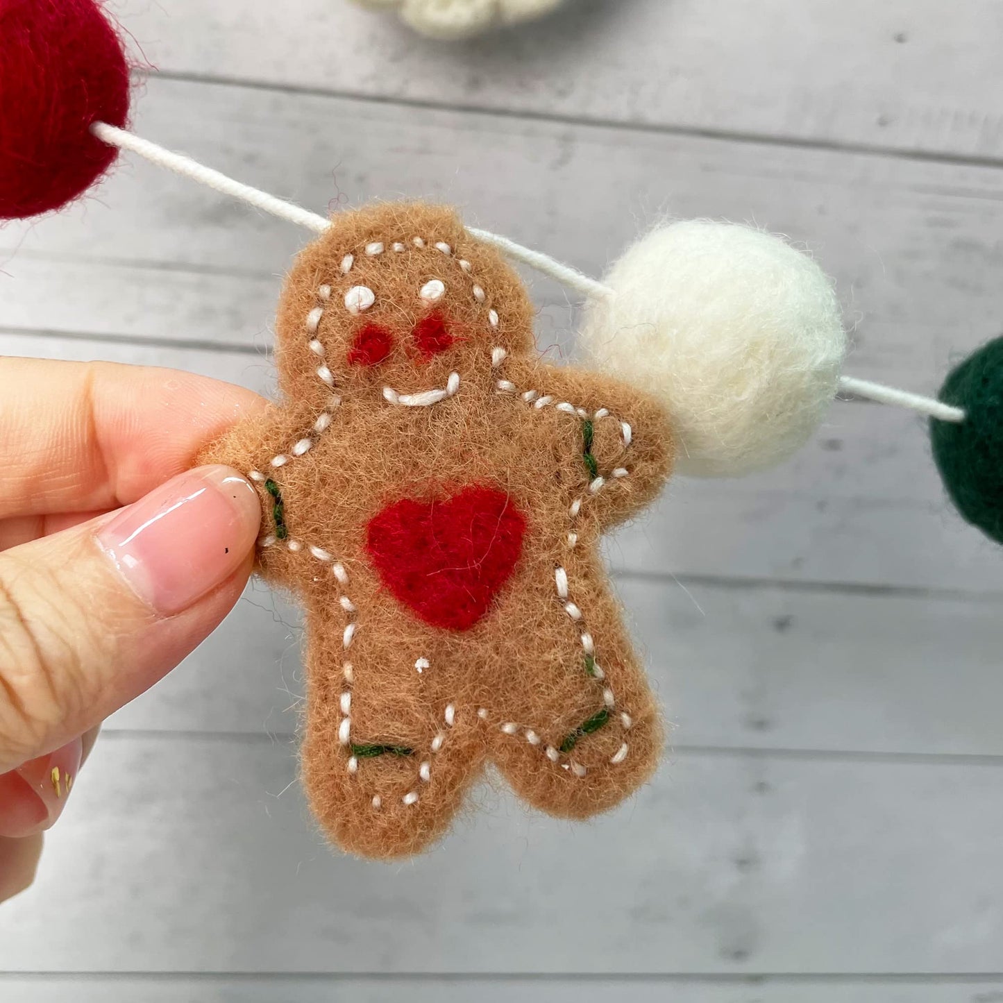Wool Felt Christmas Decorations Clearance Garland Red Green White Wool Felt Balls Pom Pom Garland Gingerbread Man Snowman Banner Bunting for Xmas Home Fireplace Windows Indoor Outdoor Christmas Decor